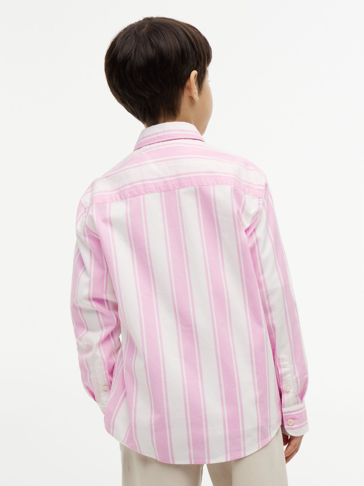 Kids' Striped Stretch Poplin Shirt — Pink Daisy Stripe