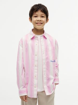 Kids' Striped Stretch Poplin Shirt, Pink Daisy Stripe