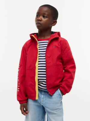 Kids' Hilfiger Logo Hooded Windbreaker, Primary Red