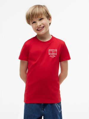 Kids' Flag Outline Graphic T-Shirt, Primary Red