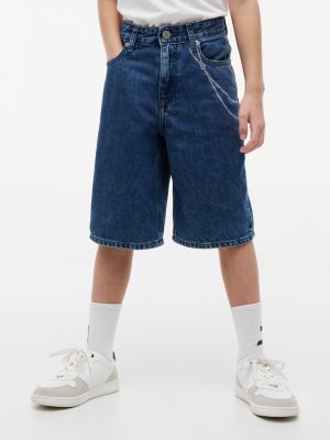 Kids' Graffiti Print Baggy Denim Short, Light Denim
