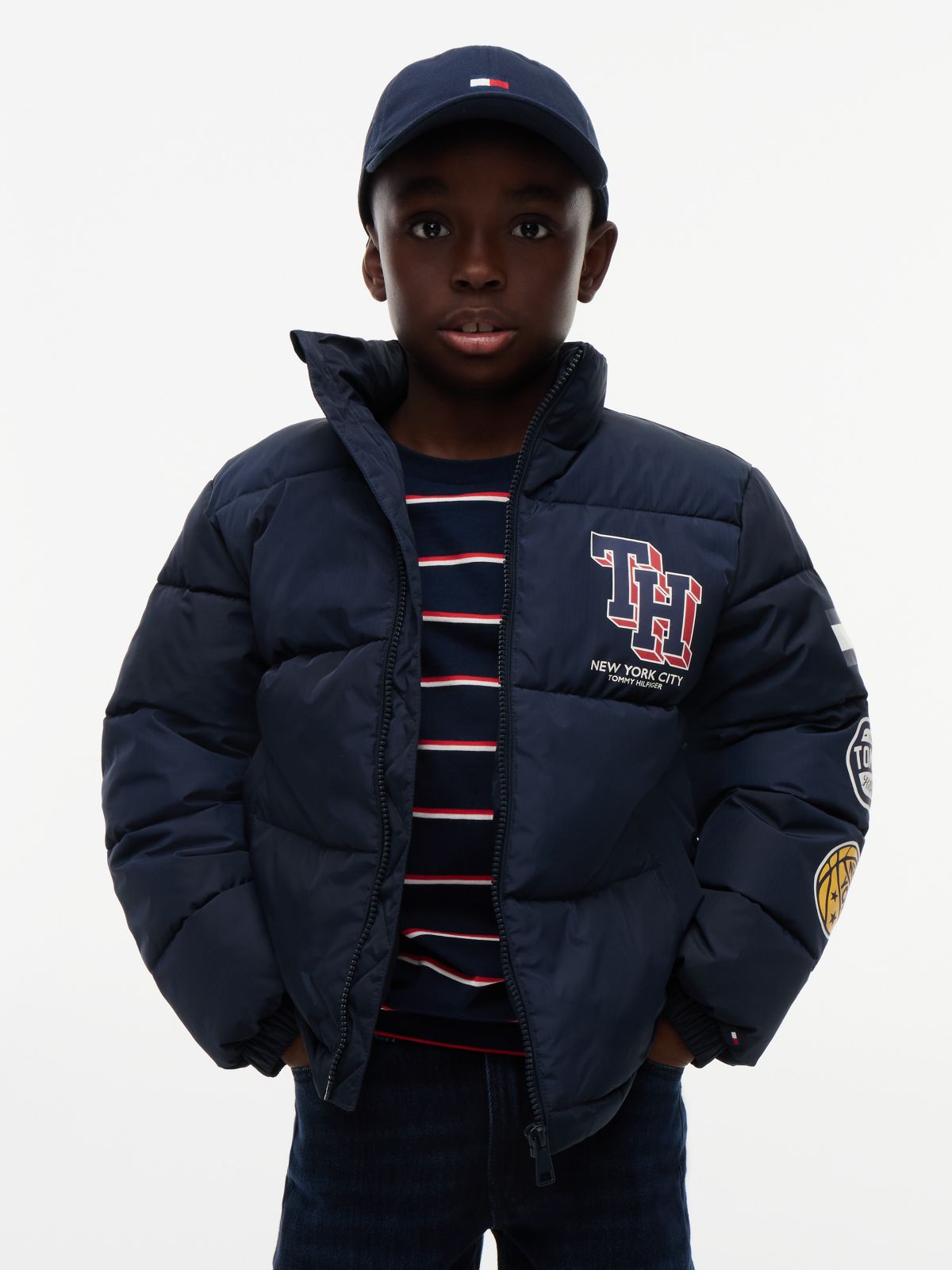 Kids' Multi-Logo Water-Resistant Puffer — Dark Blue