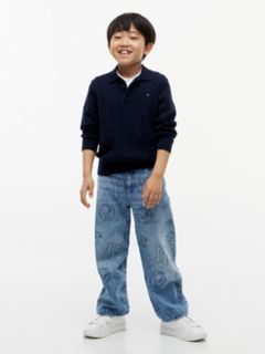 Kids' Cable Knit Sweater Polo — Dark Blue 2