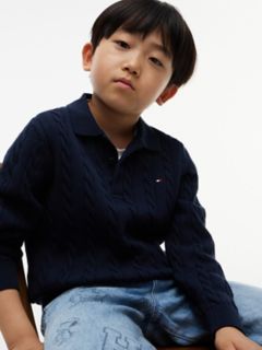 Kids' Cable Knit Sweater Polo — Dark Blue 3
