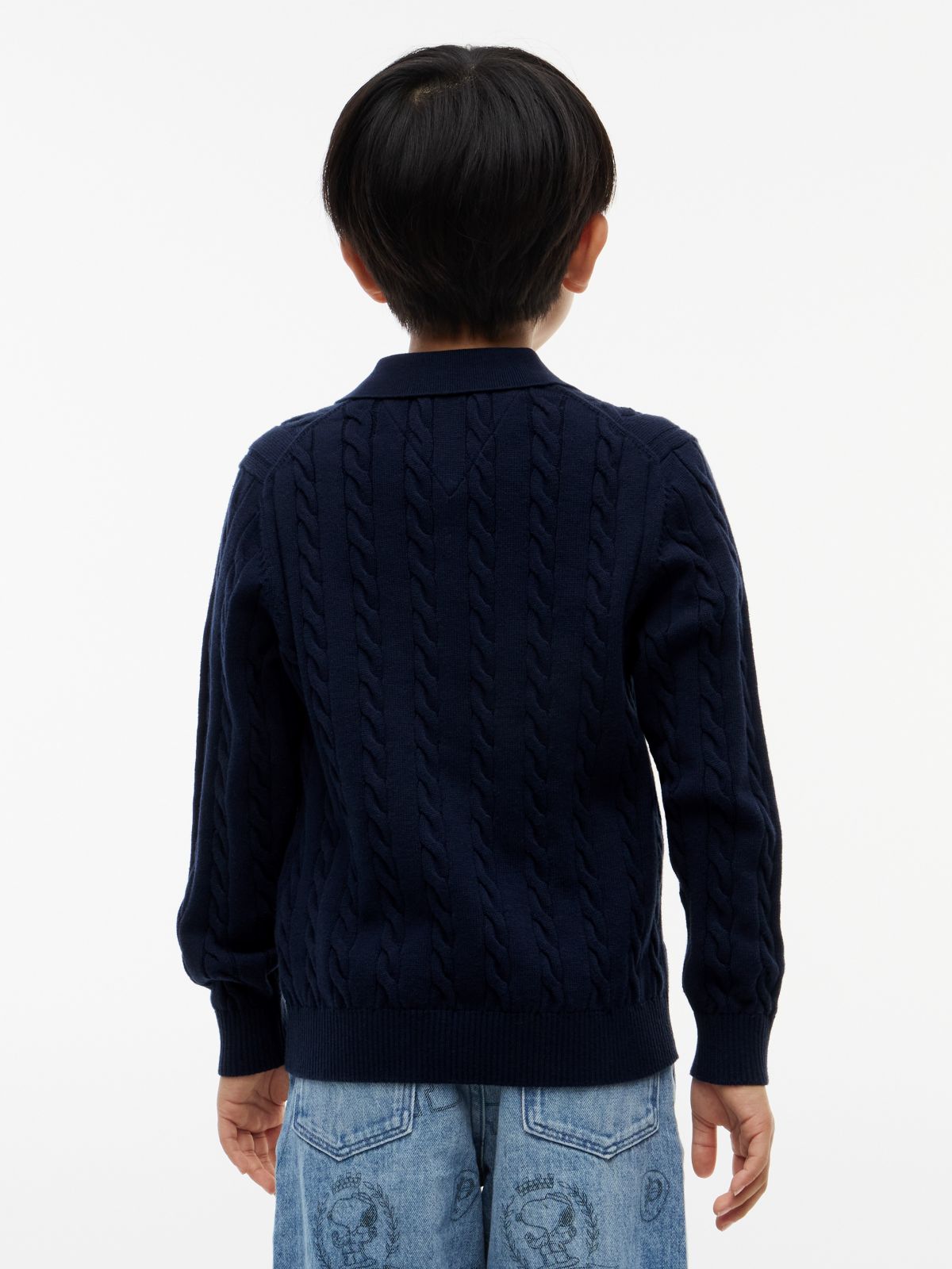 Kids' Cable Knit Sweater Polo — Dark Blue