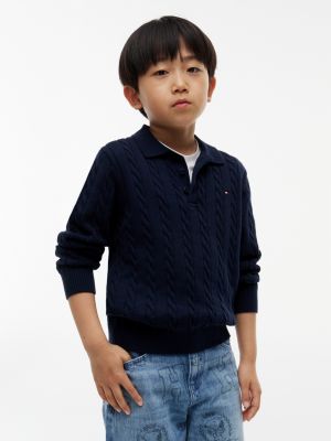 Kids' Cable Knit Sweater Polo, Dark Blue
