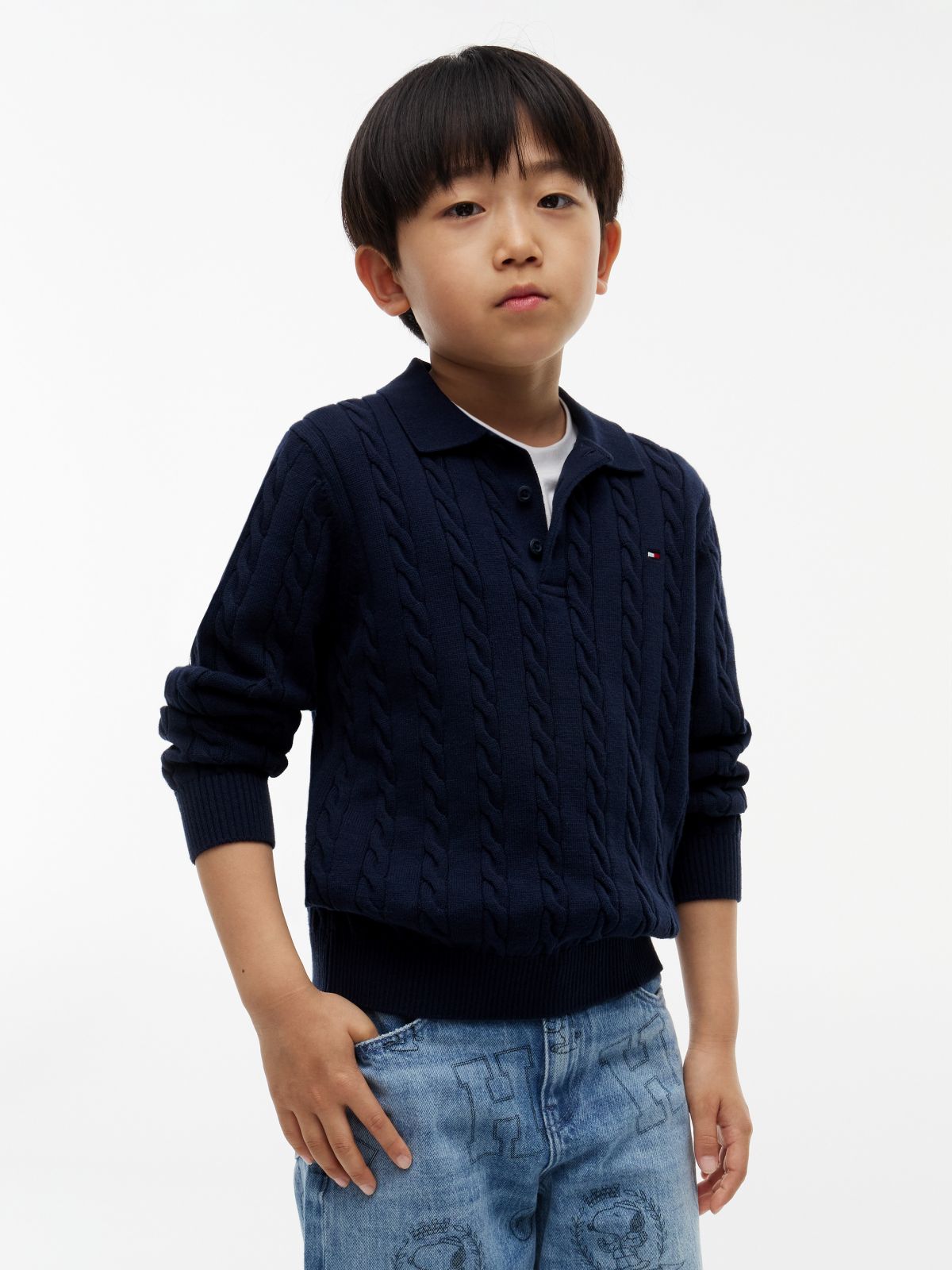 Kids' Cable Knit Sweater Polo — Dark Blue