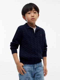 Kids' Cable Knit Sweater Polo — Dark Blue 1