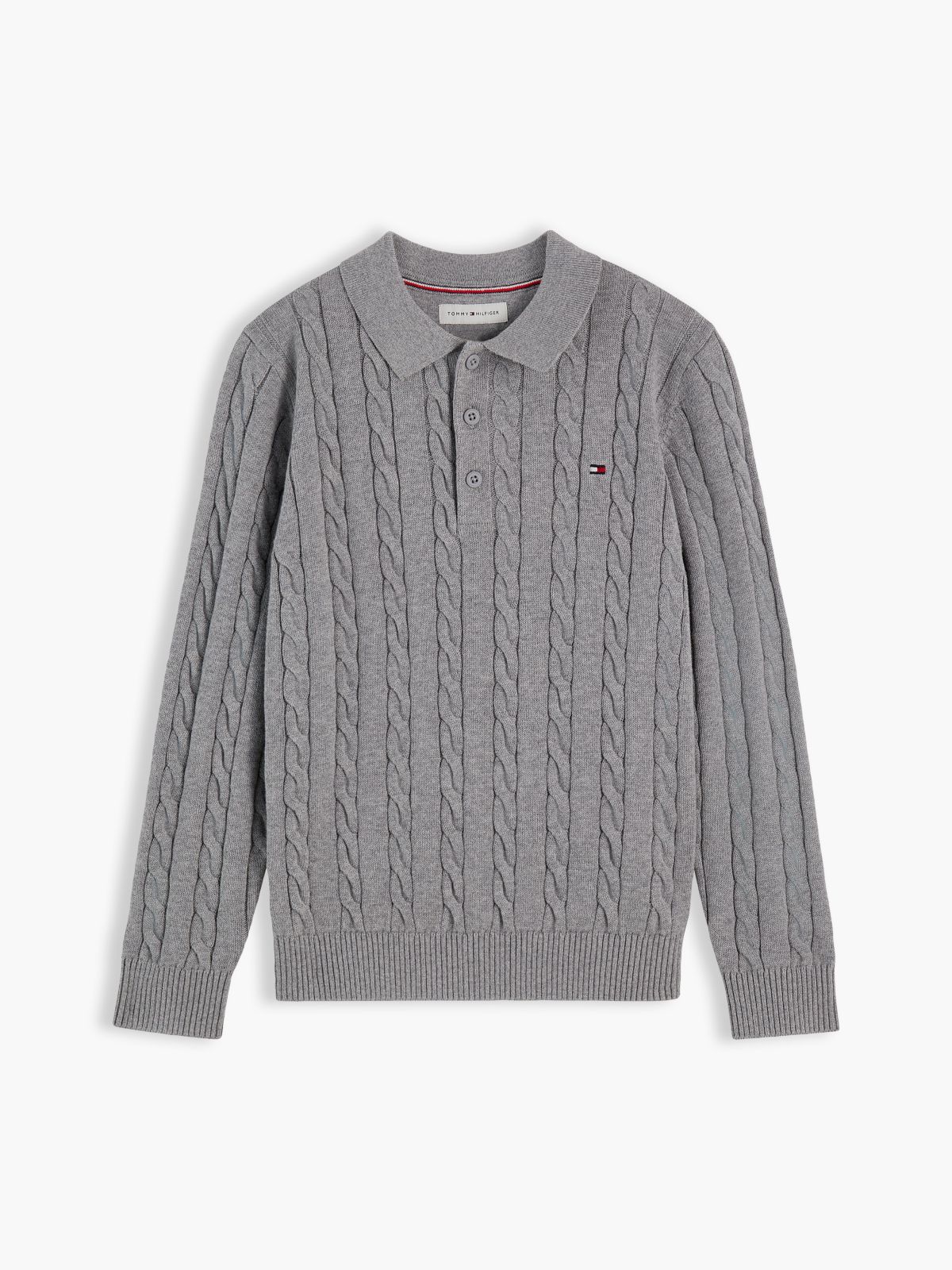 Kids' Cable Knit Sweater Polo — Medium Grey Heather