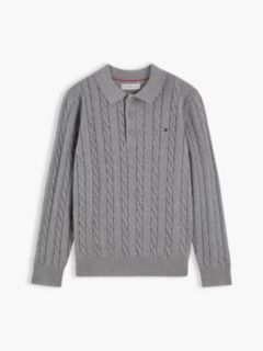 Kids' Cable Knit Sweater Polo — Medium Grey Heather 5