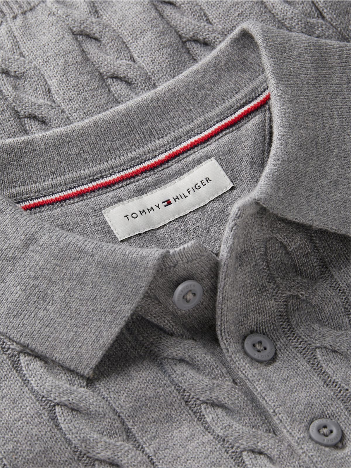 Kids' Cable Knit Sweater Polo — Medium Grey Heather