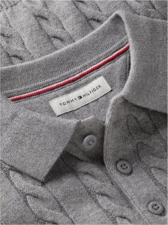 Kids' Cable Knit Sweater Polo — Medium Grey Heather 6