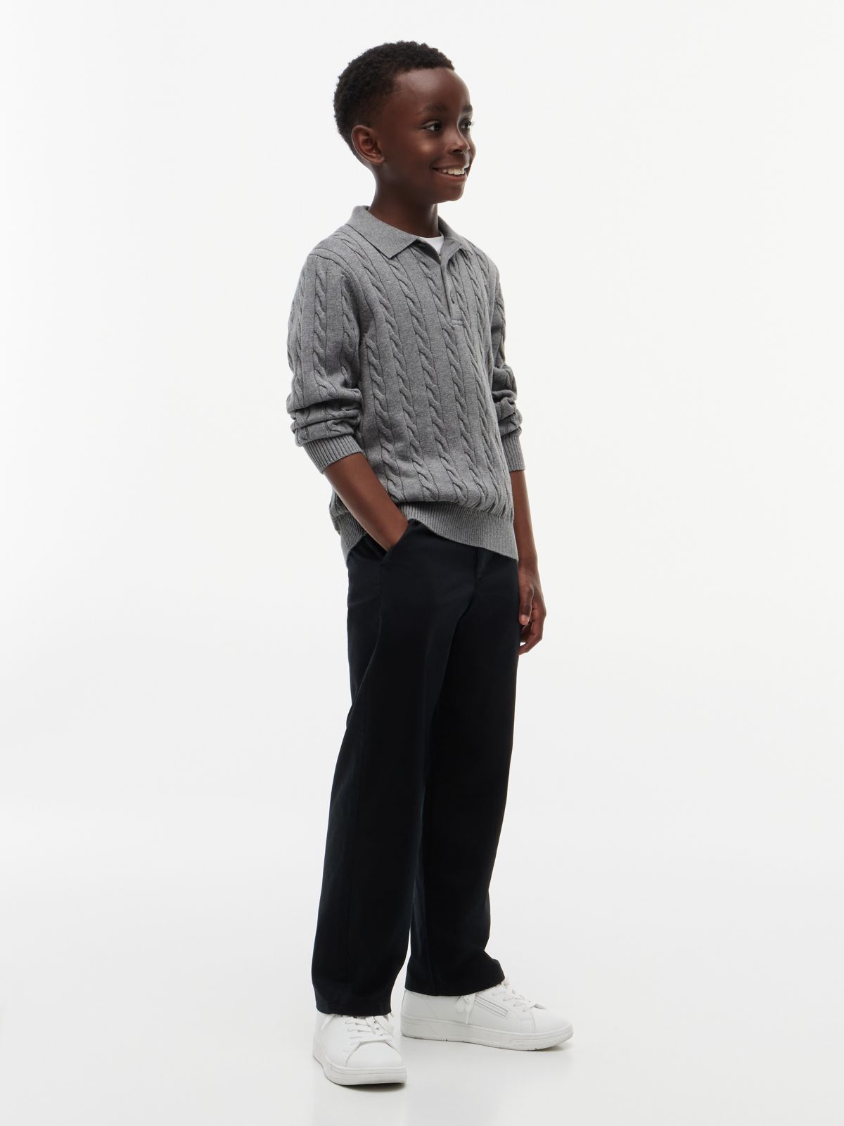 Kids' Cable Knit Sweater Polo — Medium Grey Heather