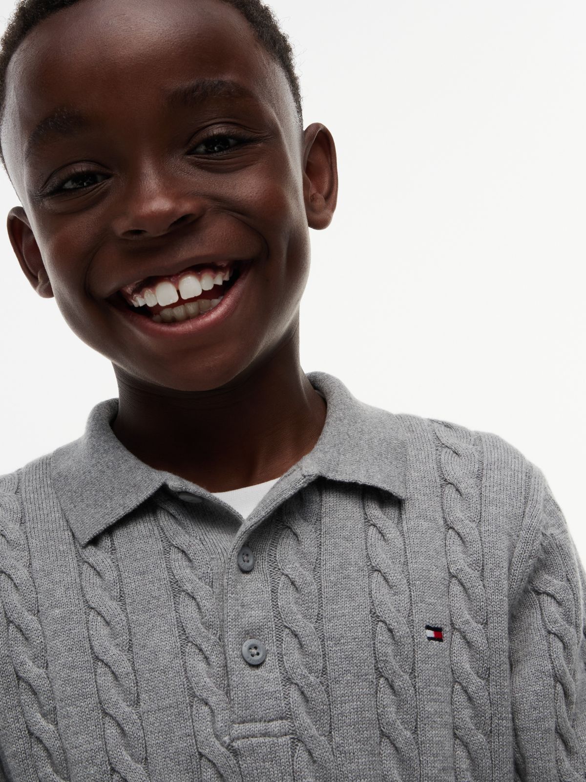 Kids' Cable Knit Sweater Polo — Medium Grey Heather