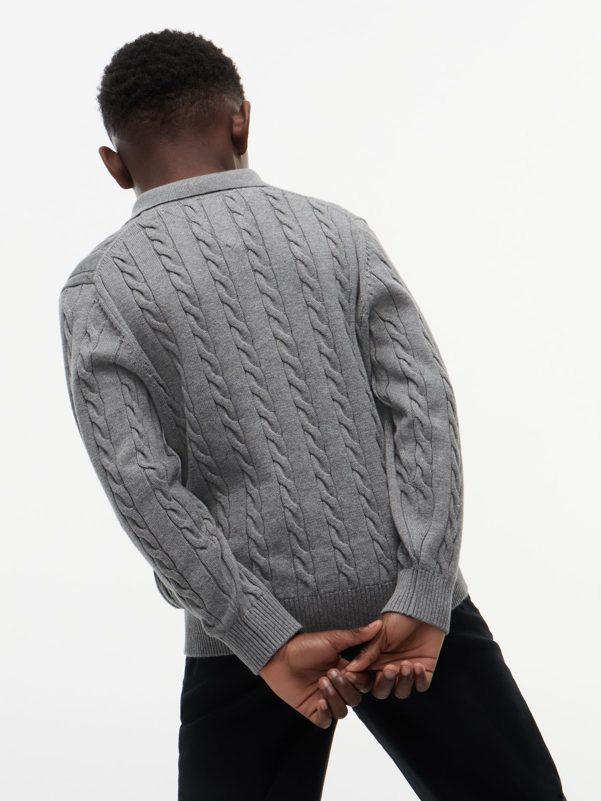 Kids' Cable Knit Sweater Polo — Medium Grey Heather