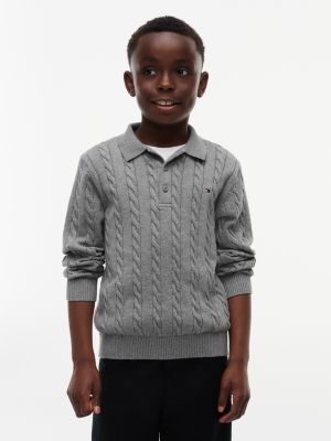 Kids' Cable Knit Sweater Polo, Medium Grey Heather