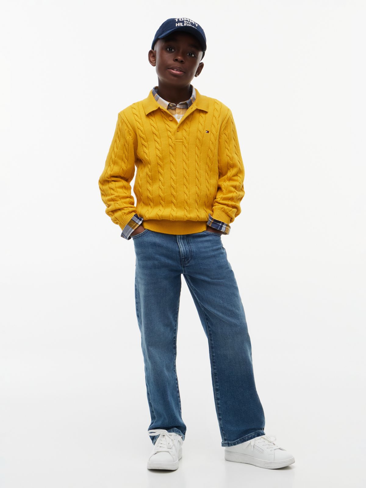 Kids' Cable Knit Sweater Polo — Countryside Yellow