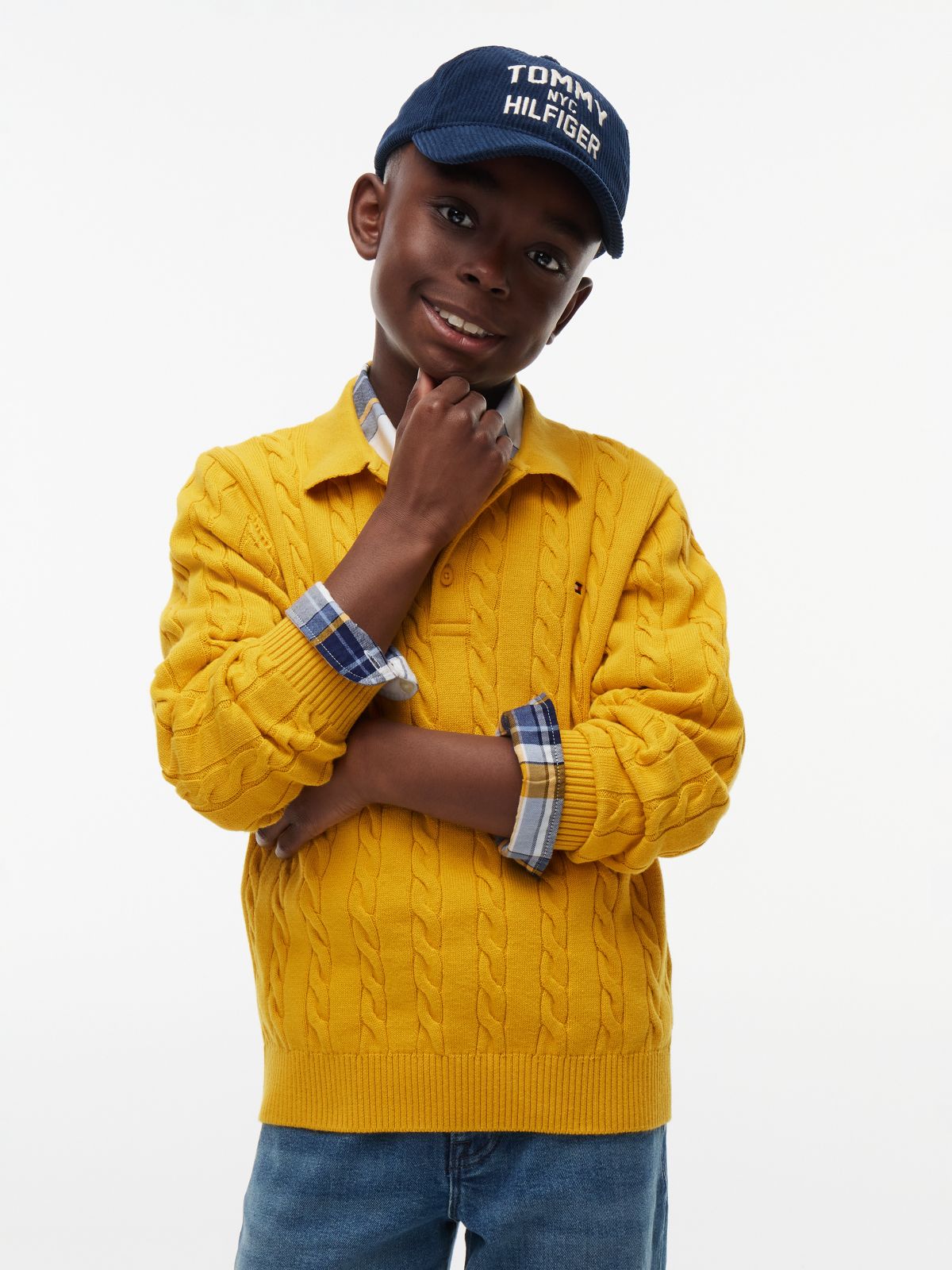 Kids' Cable Knit Sweater Polo — Countryside Yellow
