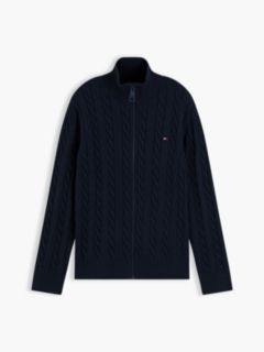Kids' Cable Knit Zip Cardigan — Dark Blue 5