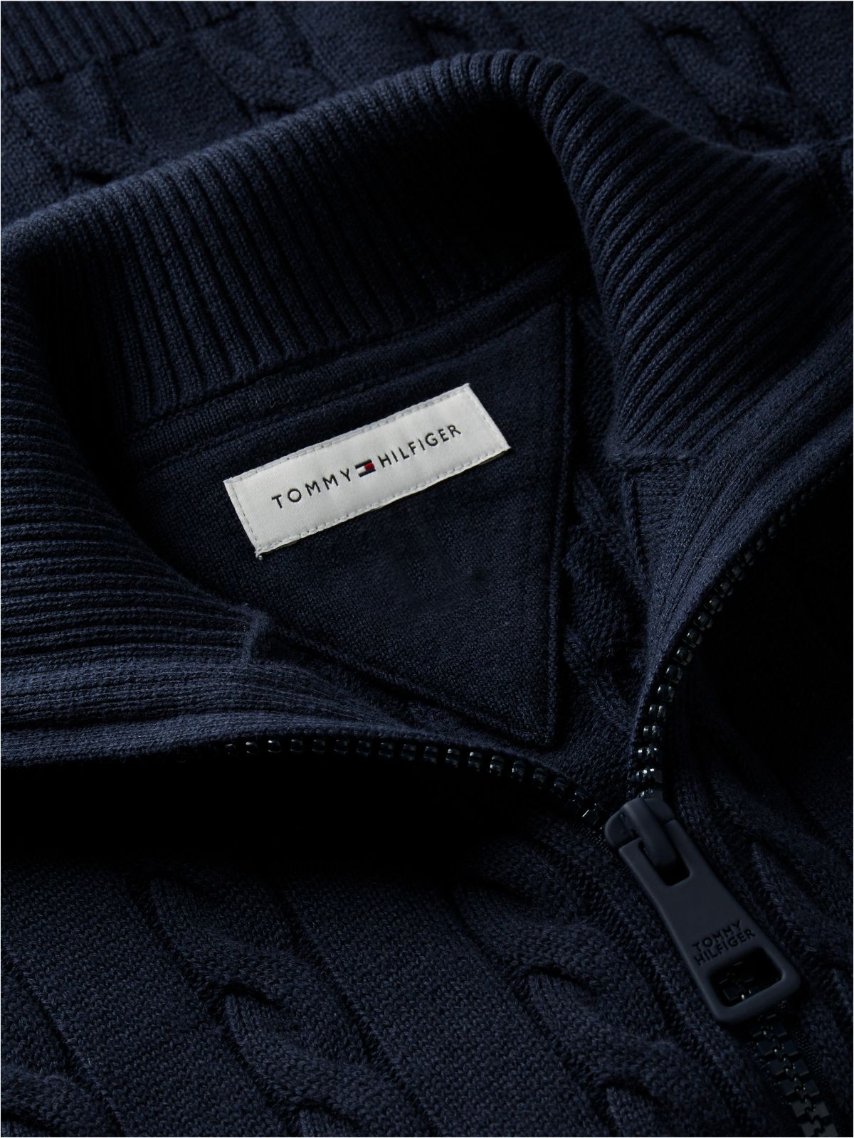 Kids' Cable Knit Zip Cardigan — Dark Blue