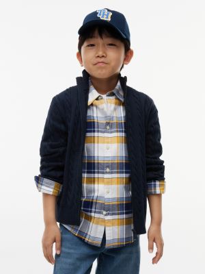 Kids' Cable Knit Zip Cardigan, Dark Blue