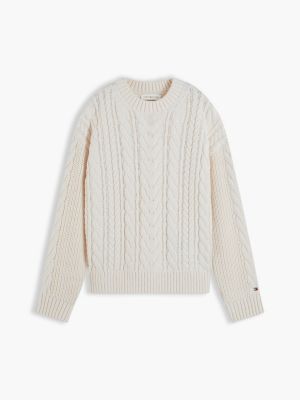 Детский свитер Tommy Hilfiger Tommy Logo Cable Knit, цвет: Слоновая кость — фото 6