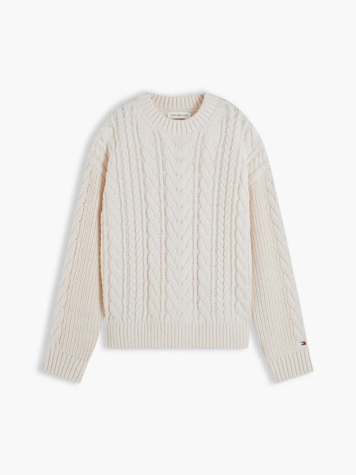 Kids' Tommy Logo Cable Knit Sweater — Ivory Petal