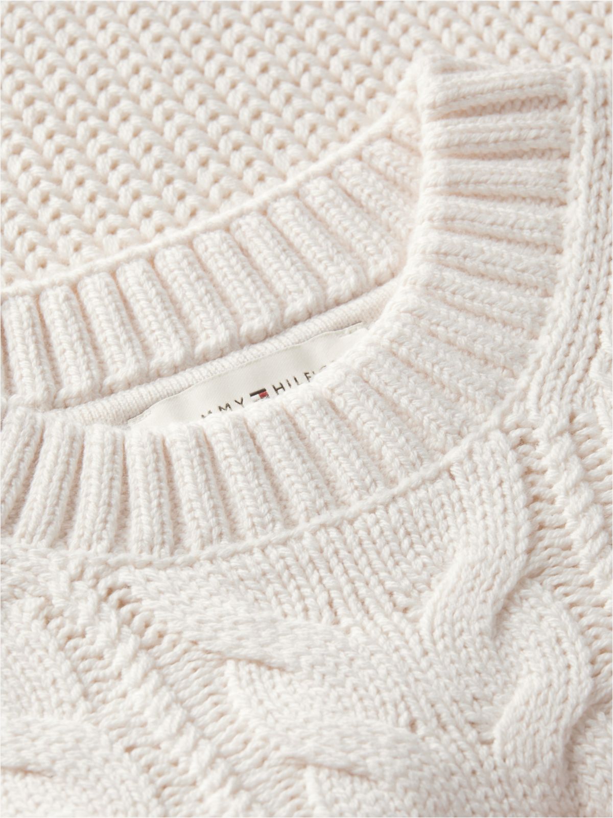 Kids' Tommy Logo Cable Knit Sweater — Ivory Petal
