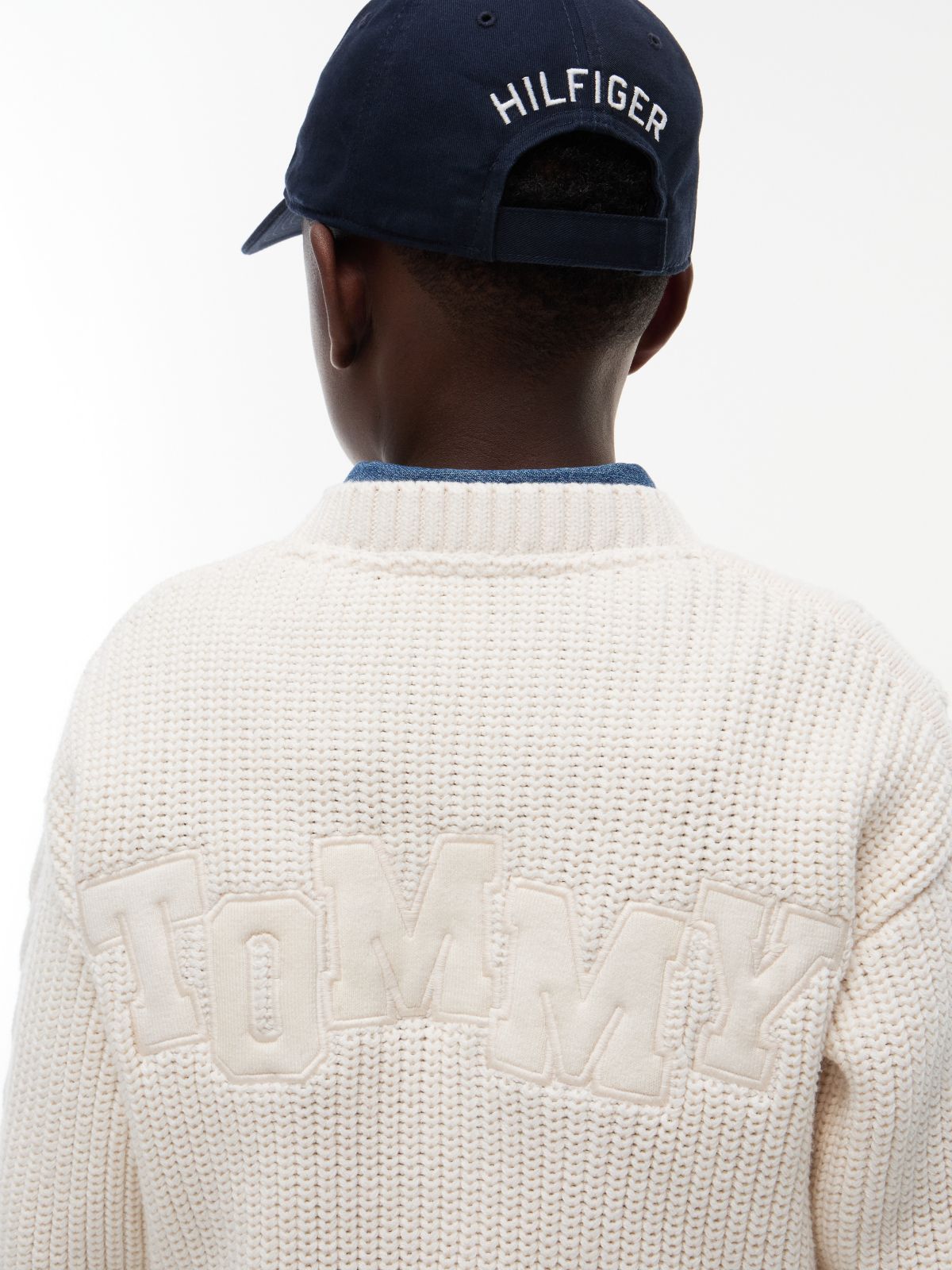Kids' Tommy Logo Cable Knit Sweater — Ivory Petal