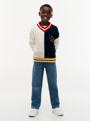 Детский свитер Tommy Hilfiger Monogram Cable Knit Rugby Sweater, цвет: Слоновая кость / Тёмно-синий — фото 2