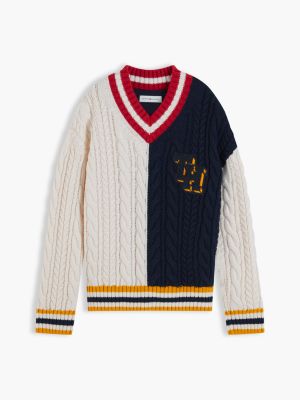 Детский свитер Tommy Hilfiger Monogram Cable Knit Rugby Sweater, цвет: Слоновая кость / Тёмно-синий — фото 5