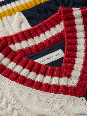 Детский свитер Tommy Hilfiger Monogram Cable Knit Rugby Sweater, цвет: Слоновая кость / Тёмно-синий — фото 6