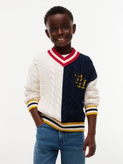 Kids' Monogram Cable Knit Rugby Sweater — Ivory/Navy 1