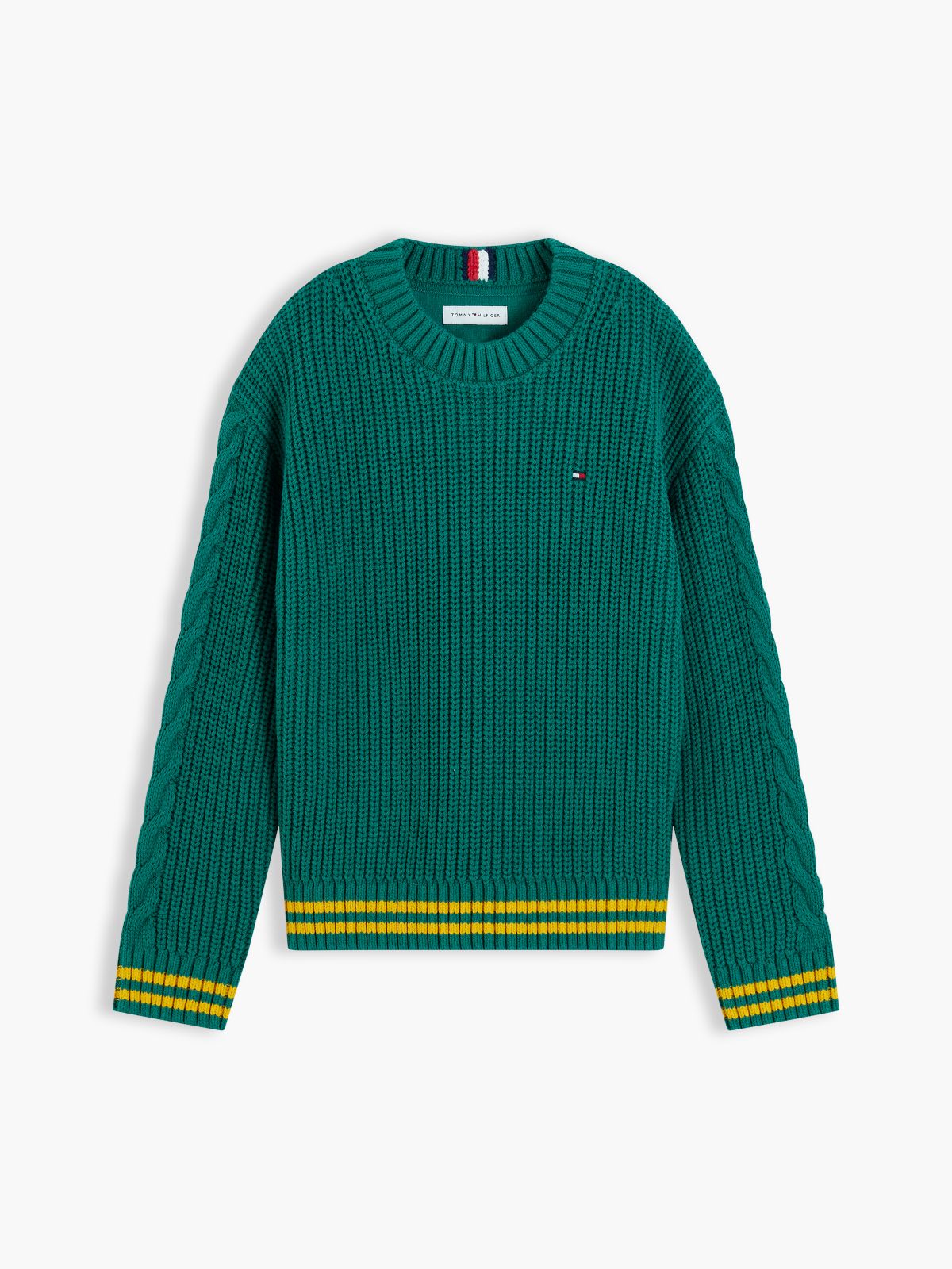 Kids' Mixed-Knit Crewneck Sweater — Rural Green