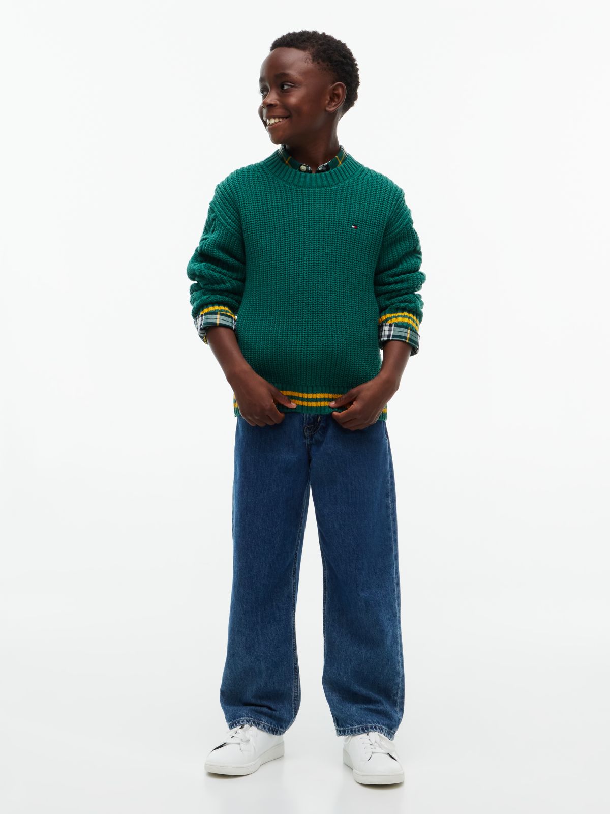 Kids' Mixed-Knit Crewneck Sweater — Rural Green