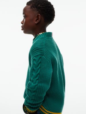 Детский свитер Tommy Hilfiger Mixed-Knit Crewneck, цвет: Зелёный — фото 4