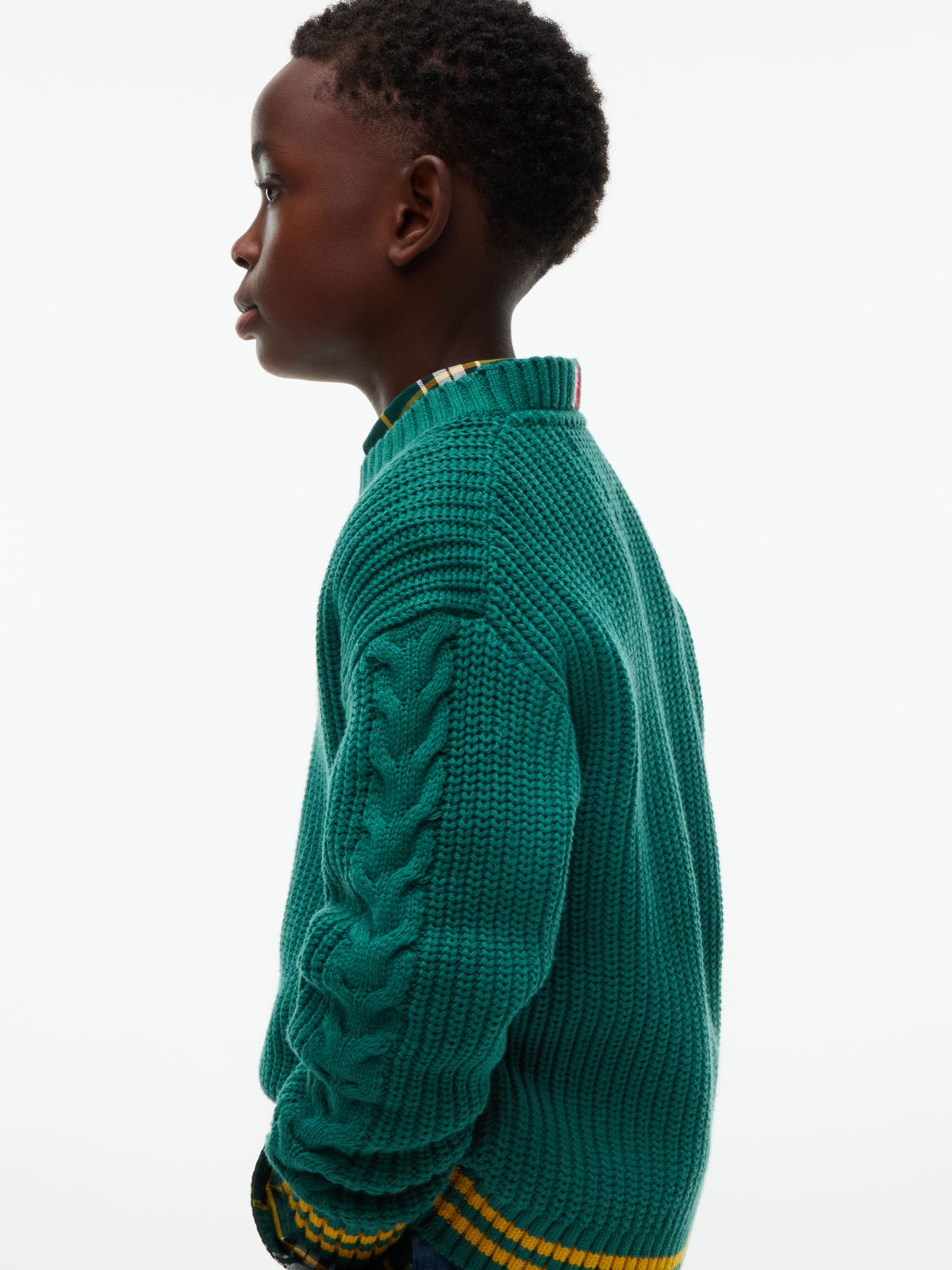 Kids' Mixed-Knit Crewneck Sweater — Rural Green