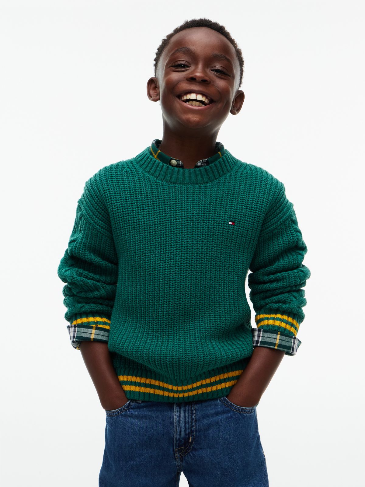 Kids' Mixed-Knit Crewneck Sweater — Rural Green