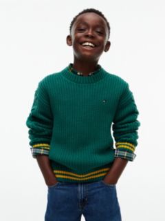 Kids' Mixed-Knit Crewneck Sweater — Rural Green 1