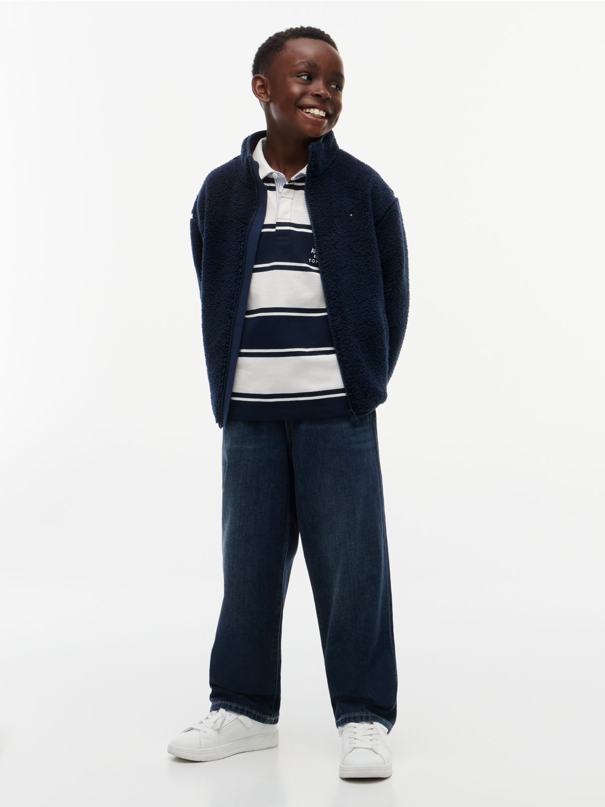 Kids' Bold Flag Logo Zip Sweatshirt — Dark Blue