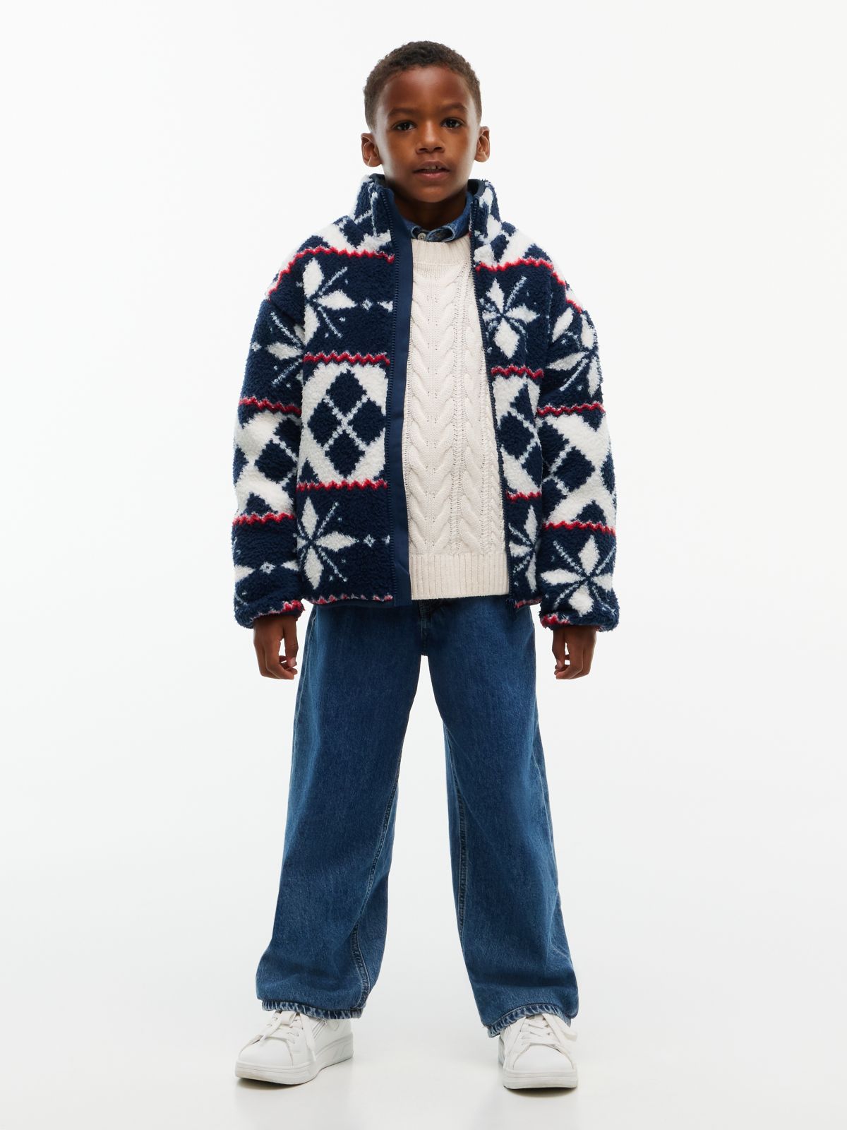 Kids' Fair Isle Polar Fleece Zip Jacket — Off White