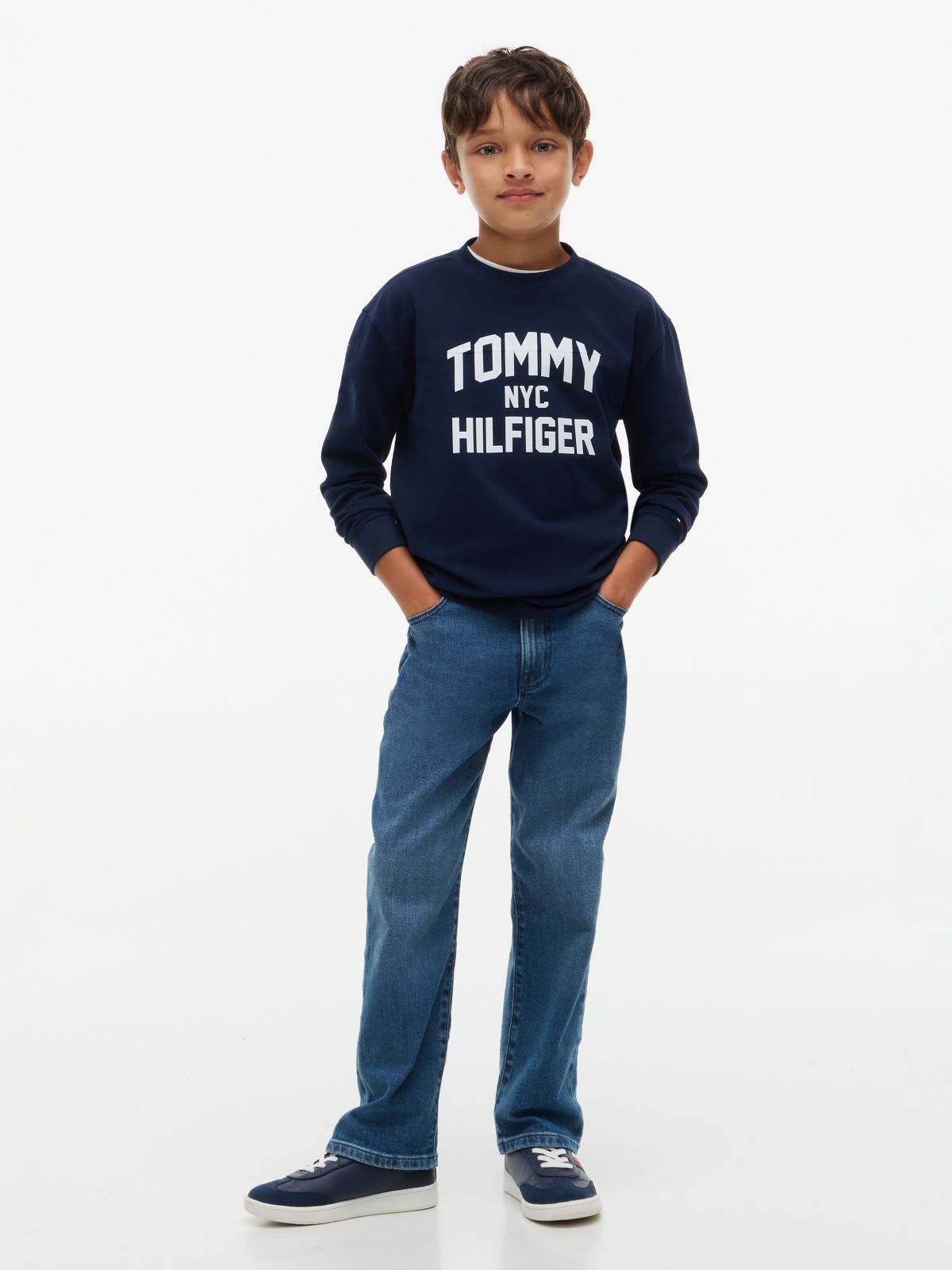 Kids' Long-Sleeve Tommy NYC Logo T-Shirt — Dark Blue