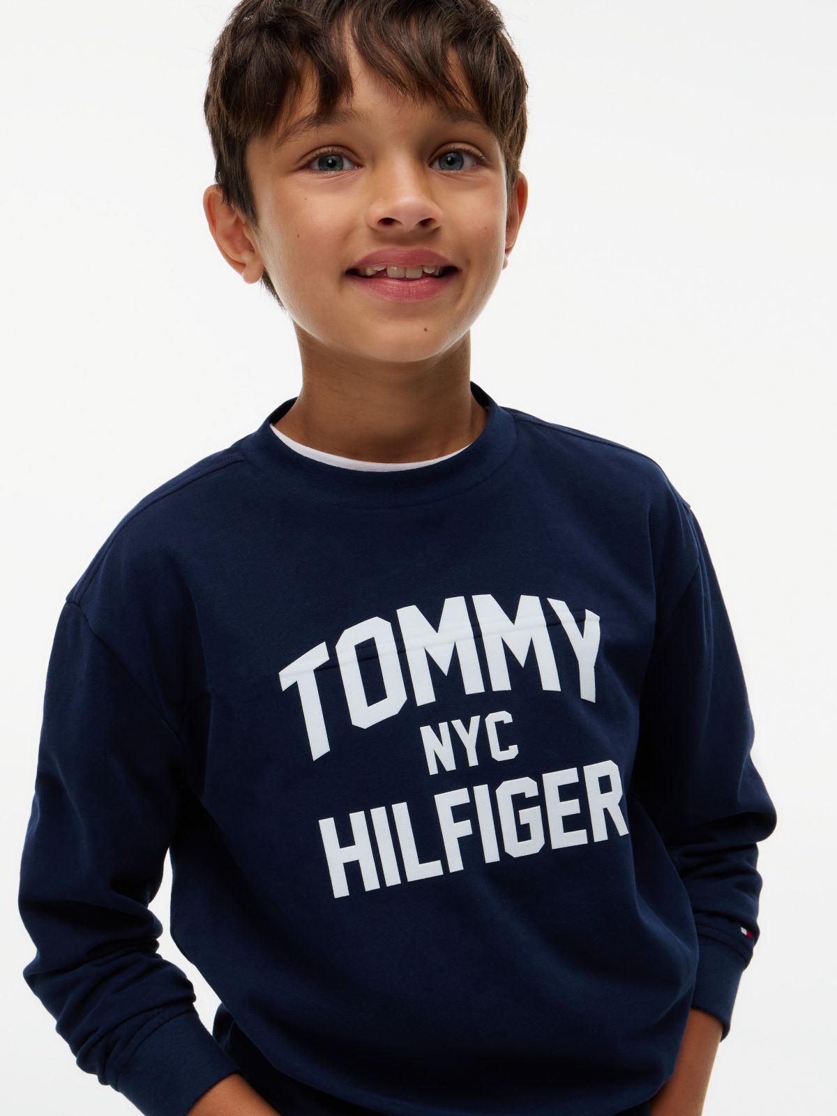 Kids' Long-Sleeve Tommy NYC Logo T-Shirt — Dark Blue
