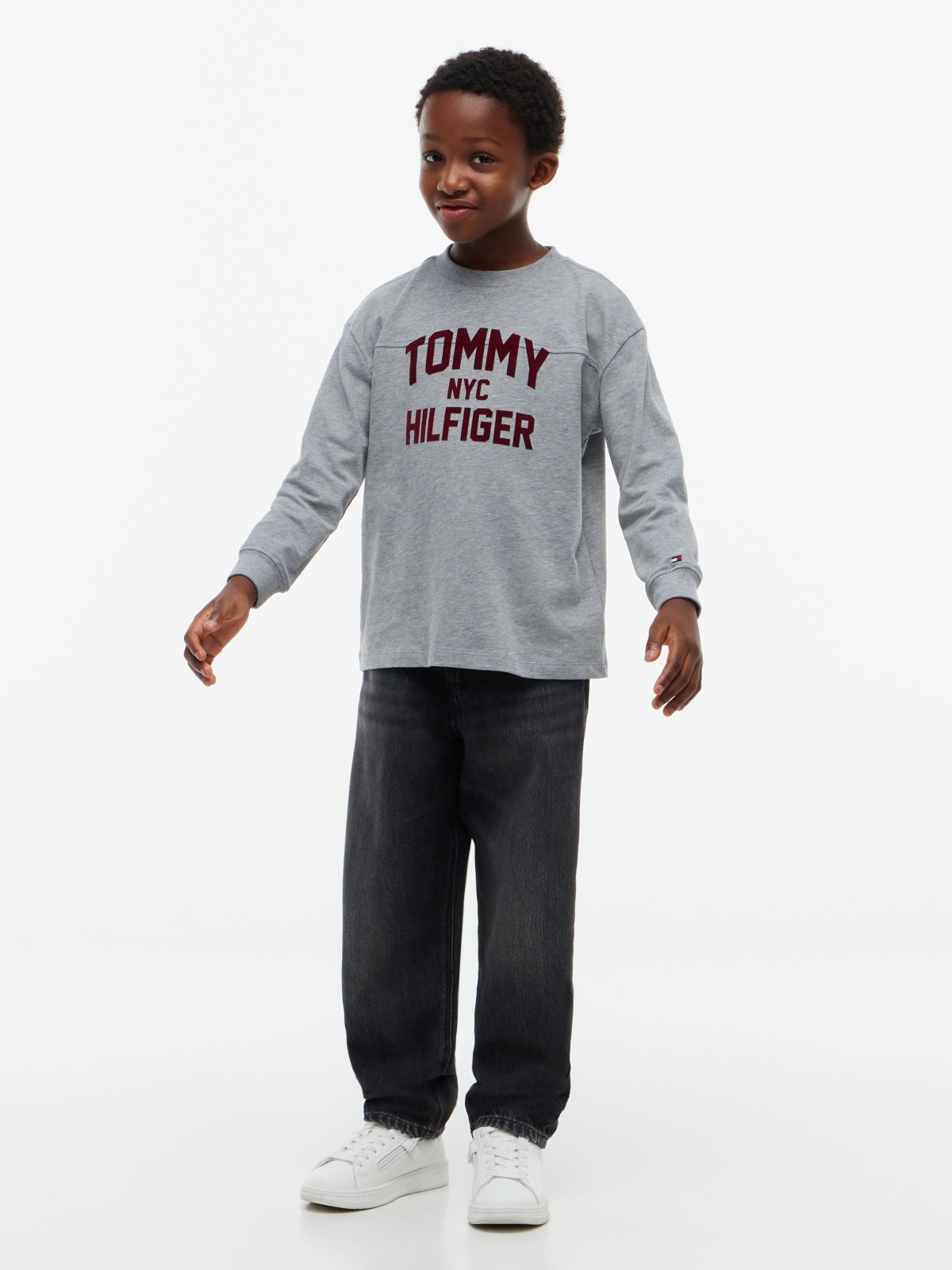 Kids' Long-Sleeve Tommy NYC Logo T-Shirt — Medium Grey Heather