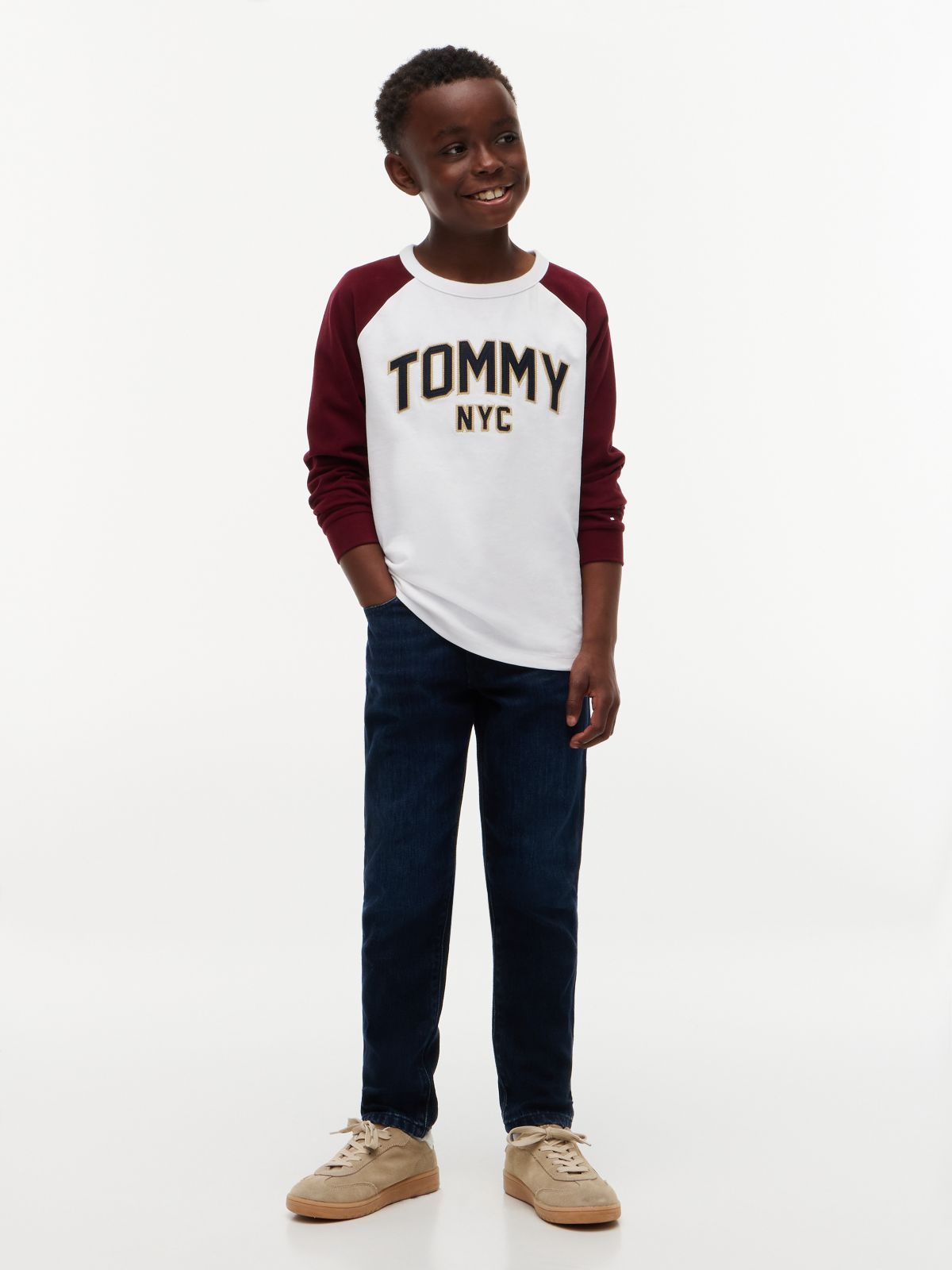 Kids' Raglan Tommy NYC Logo T-Shirt — White