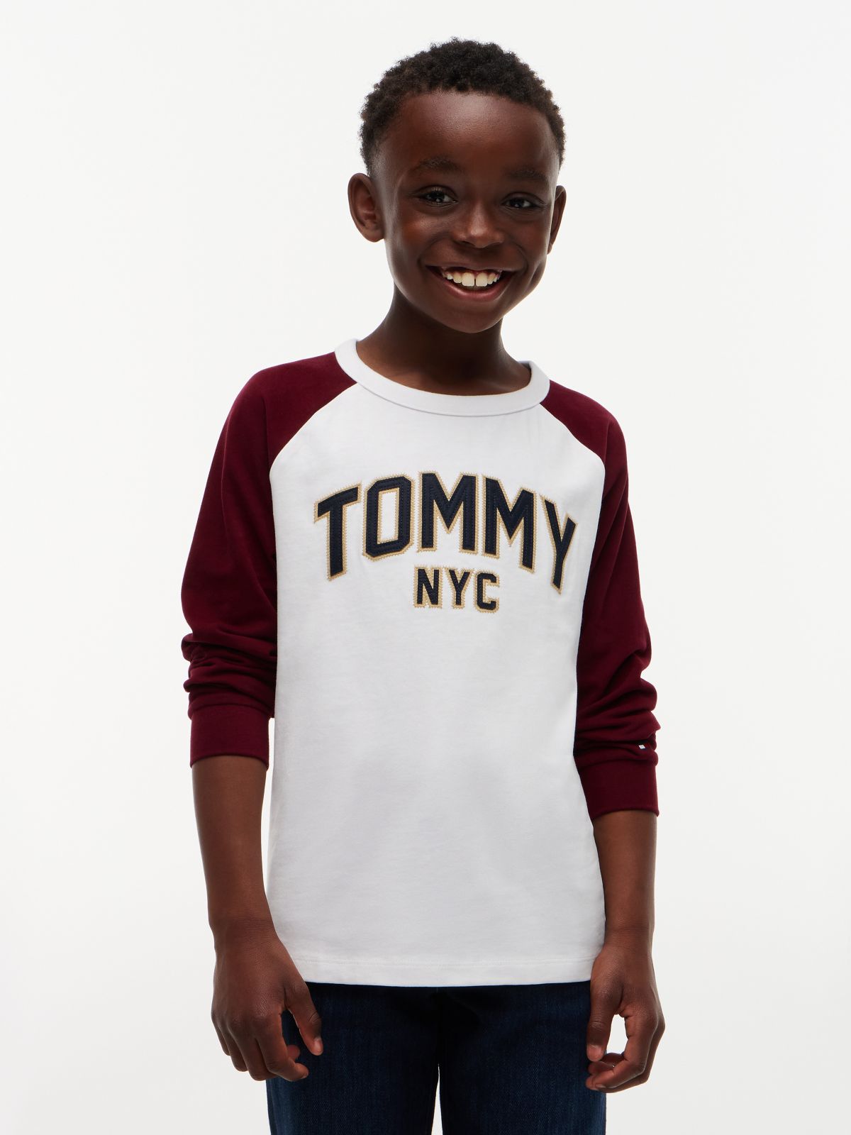 Kids' Raglan Tommy NYC Logo T-Shirt — White