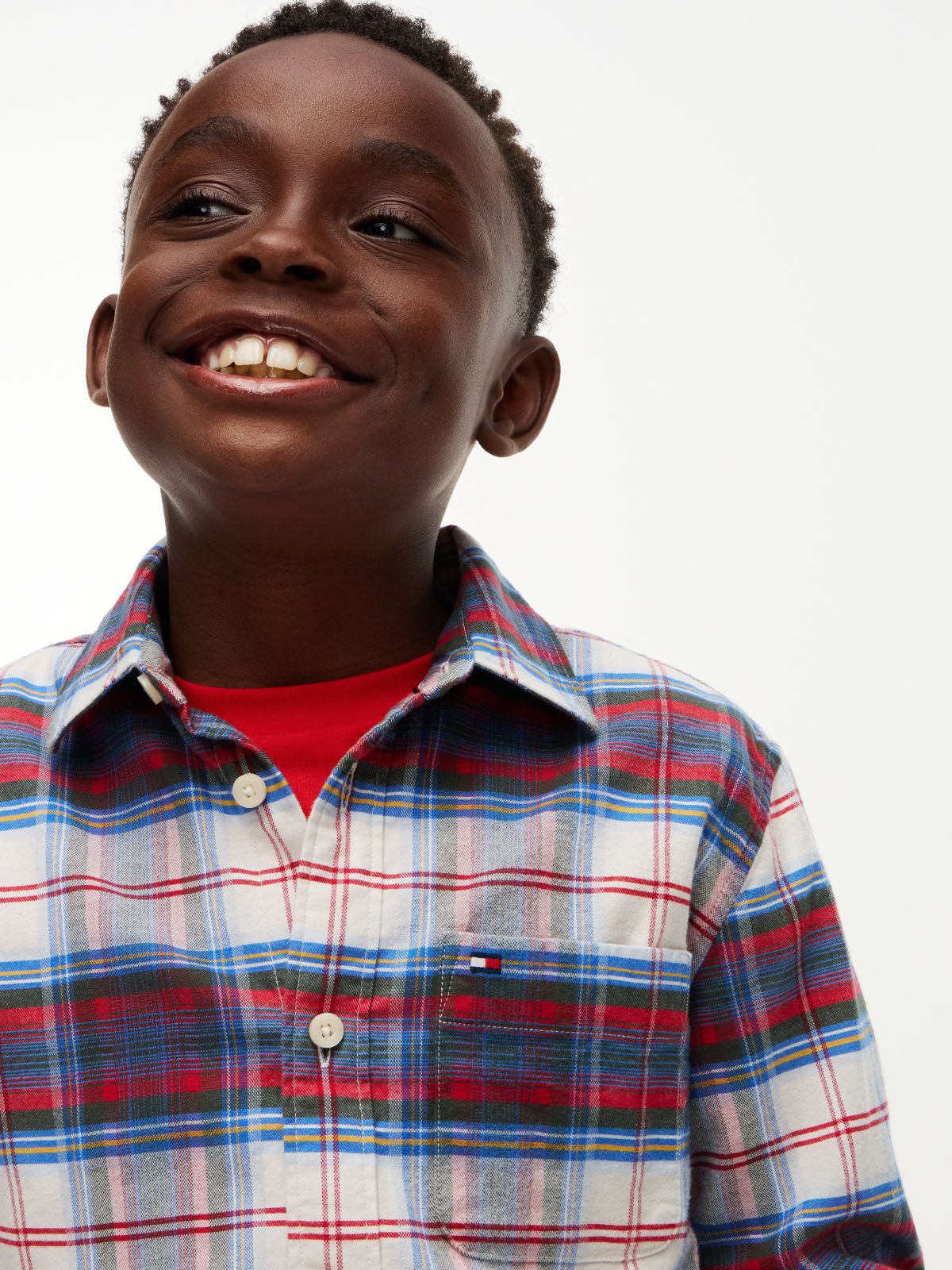 Kids' Check Stretch Shirt — Dark Blue