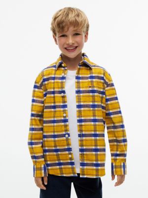Kids' Check Stretch Shirt, Medium Grey Heather