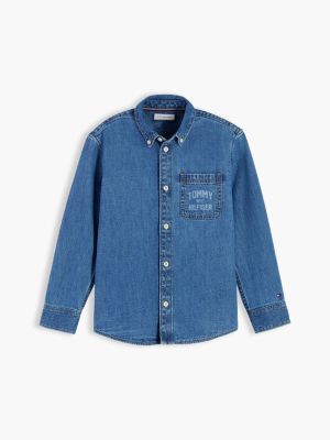 Детская рубашка Tommy Hilfiger Tommy NYC Logo Denim Shirt, цвет: Средний джинсовый — фото 5