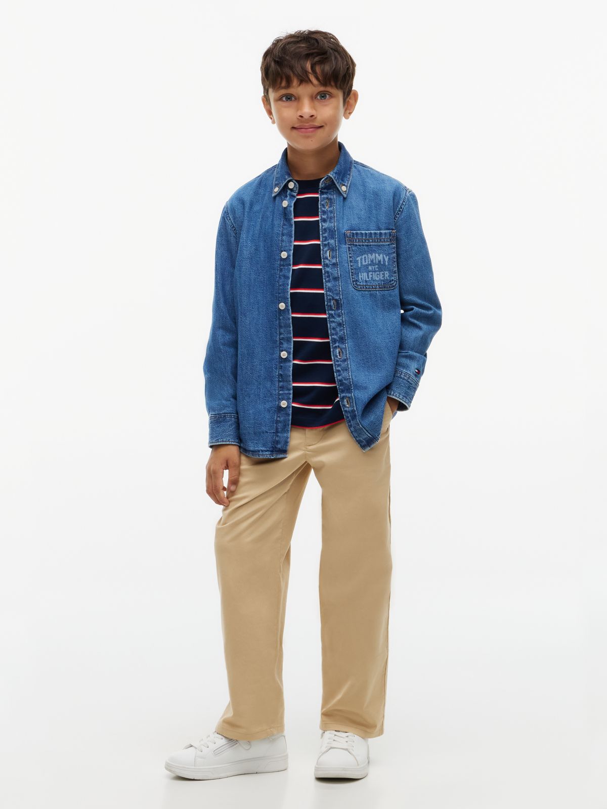 Kids' Tommy NYC Logo Denim Shirt — Medium Denim